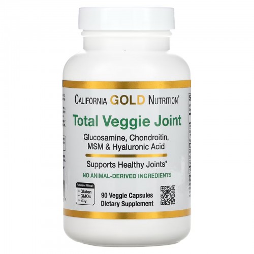 California Gold Nutrition, Total Veggie Joint Support Formula, с глюкозамином, хондроитином, МСМ и гиалуроновой кислотой, 90 растительных капсул California Gold Nutrition, Total Veggie Joint Support Formula, с глюкозамином, хондроитином, МСМ и гиалуроновой кислотой, 90 растительных капсул
